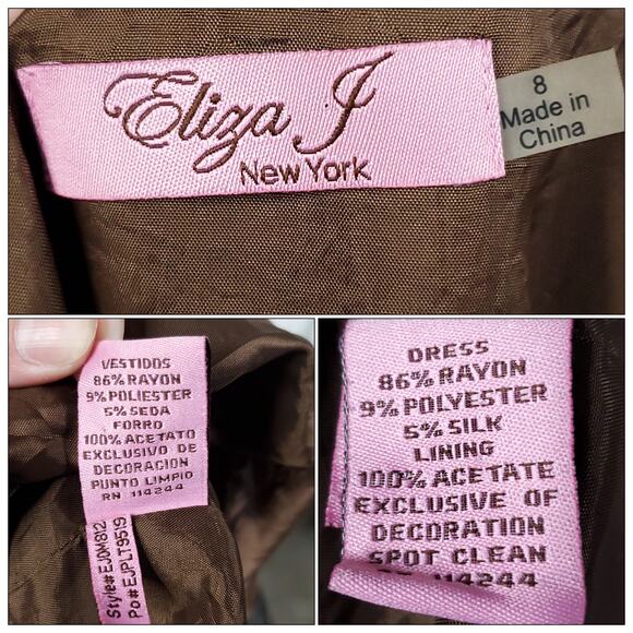 Eliza J Brown Silk Blended Dress Beaded Scoop Neck Back Zipper Size 8 - Picture 12 of 12